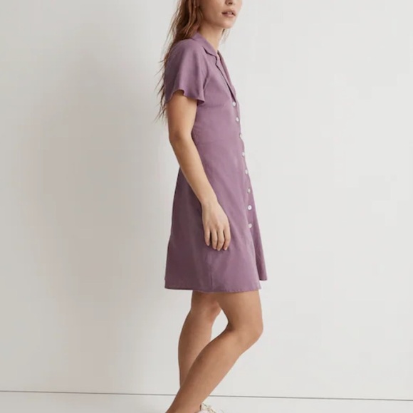 Madewell Kacie Mini Shirtdress Linen Blend Pearl Buttons in Antique Purple - Picture 3 of 11